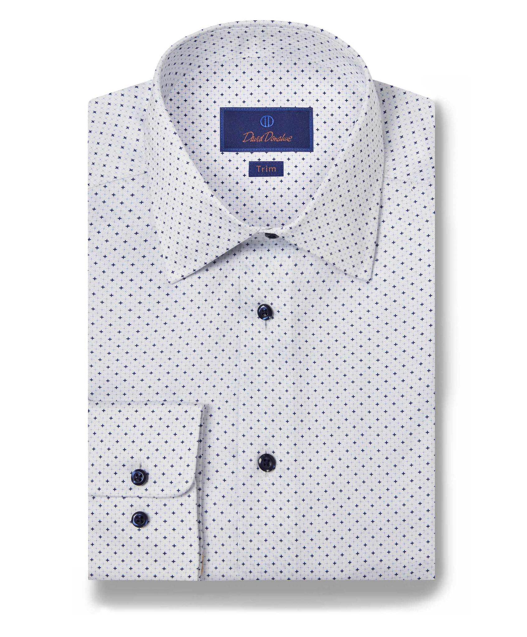 White & Blue Micro Print Dress Shirt
