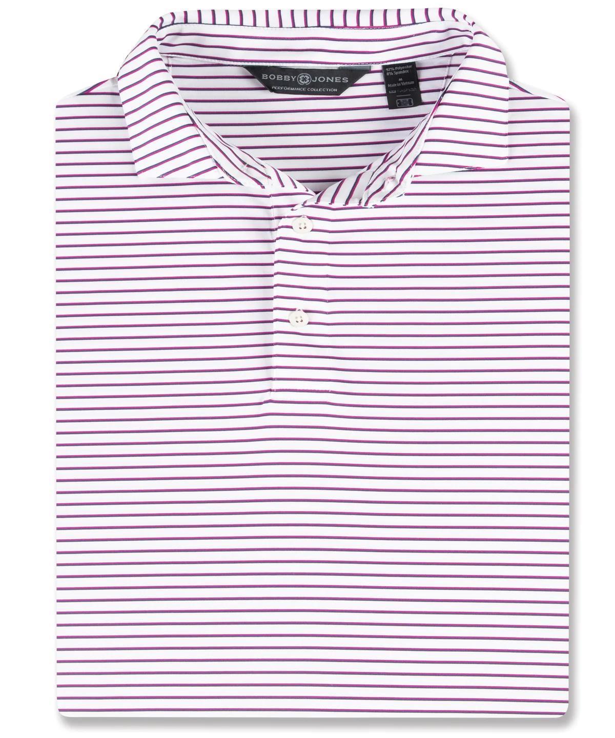 Perform Dual Laser Yarn Dye Stripe Polo Fuschia