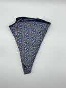Charcoal/Blue /Geo Print Silk Reversible Pocket Circle