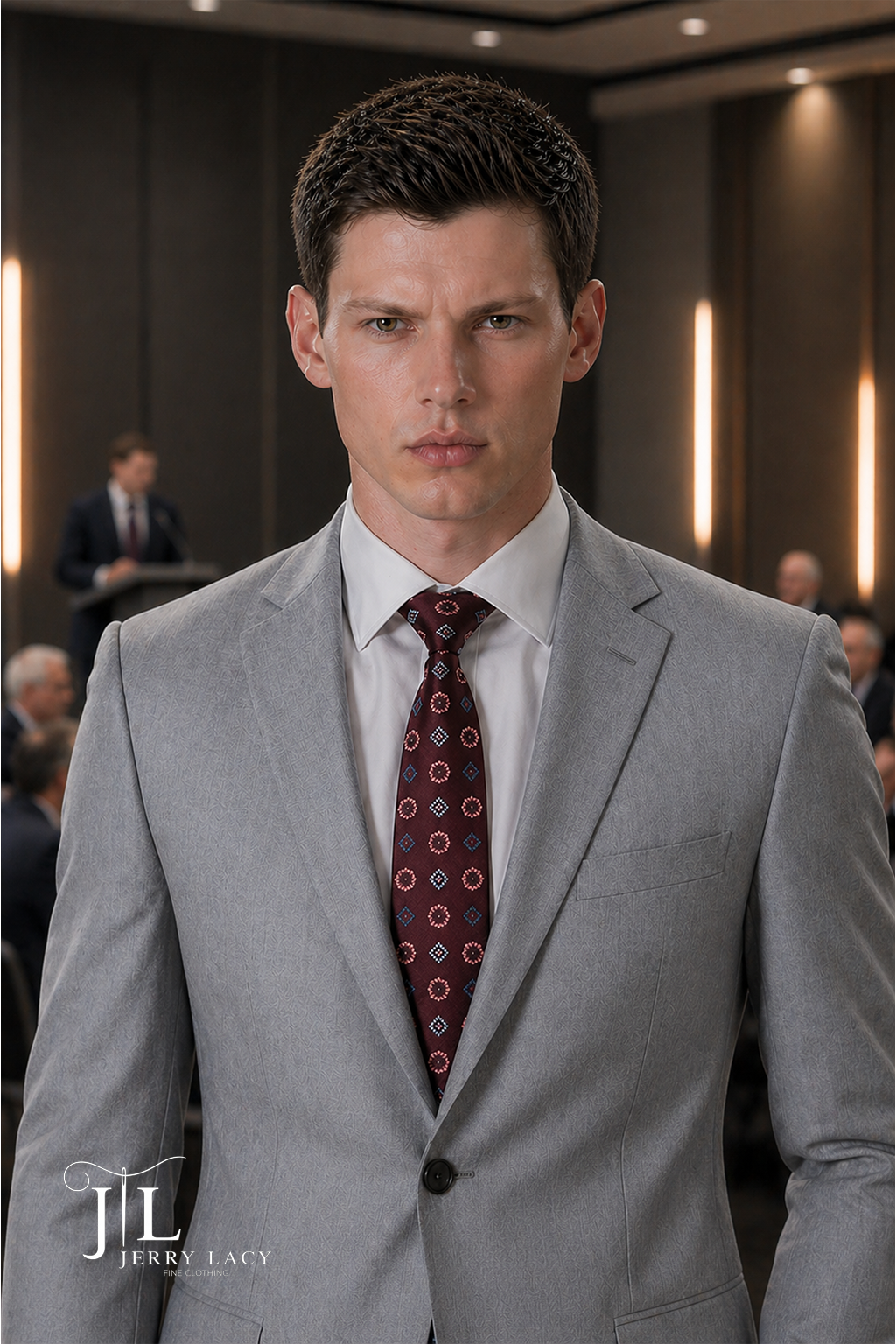 JL Suit Light Grey Notch Slim Fit Super 140's