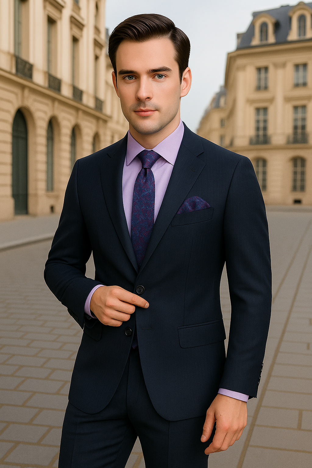 Black Shadow Stripe Slim Suit Wool & Cashmere Peak Lapel