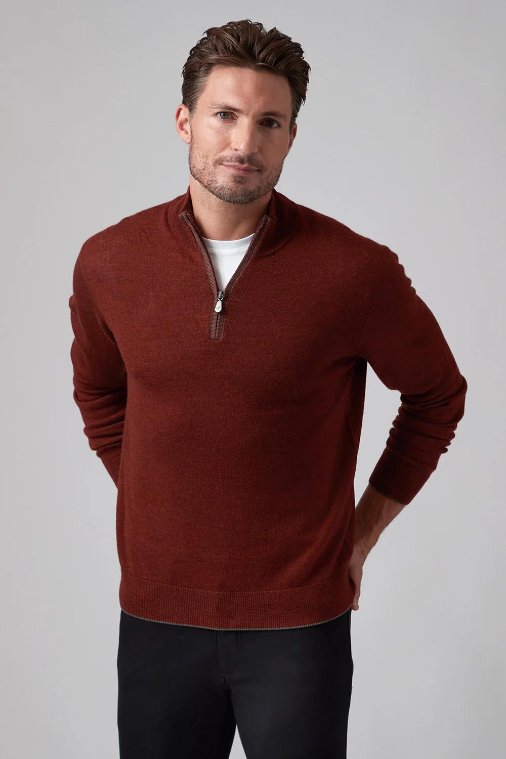Extra Fine Merino Sweater Q Zip Spice