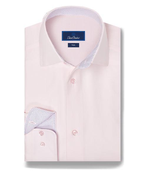 Pink Contrast Herringbone Solid Dress Shirt