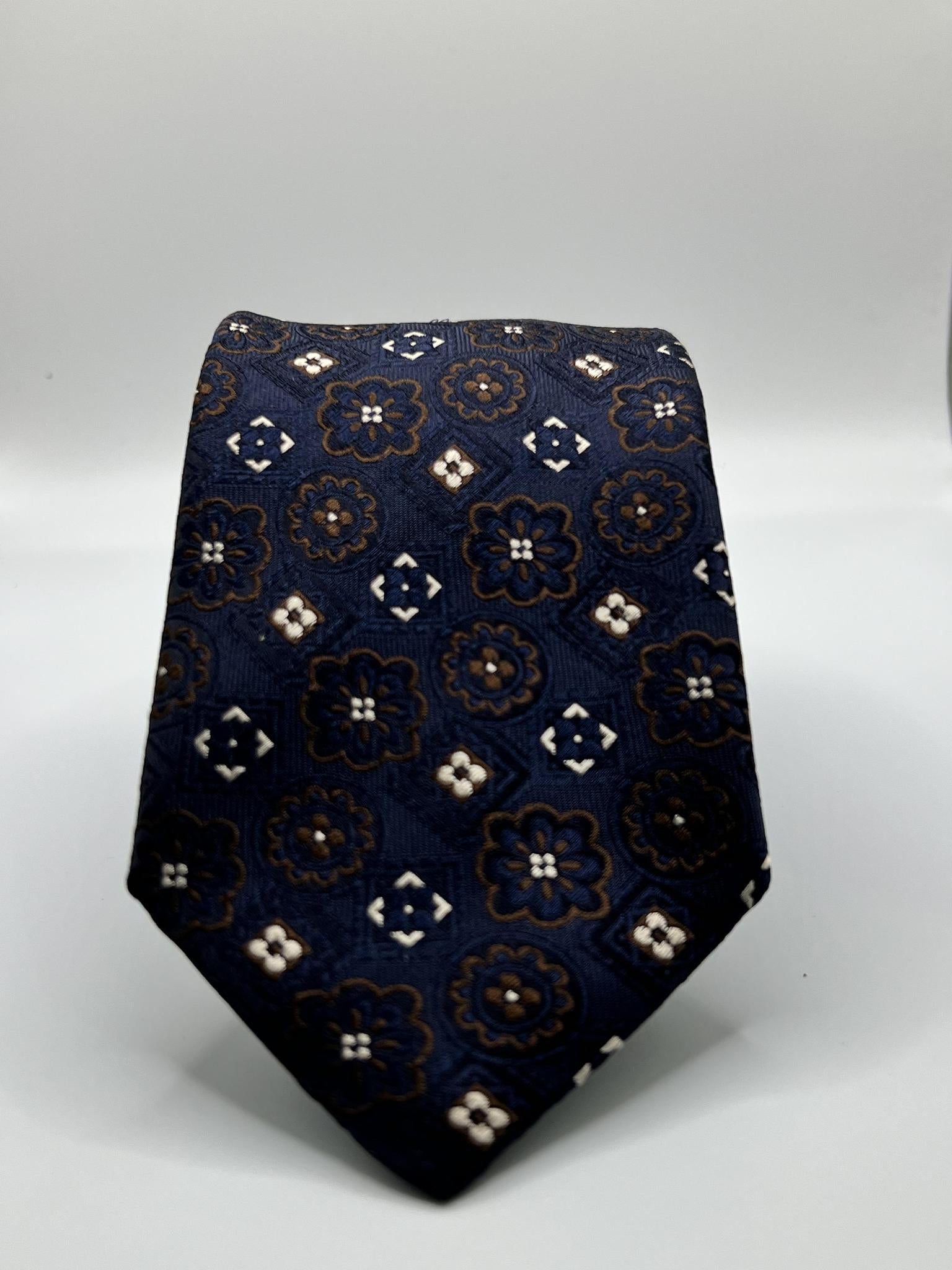 Navy/Brown Silk NeckTie Geoff