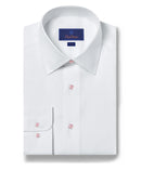 White Super Fine Twill Dress Shirt Pink Button
