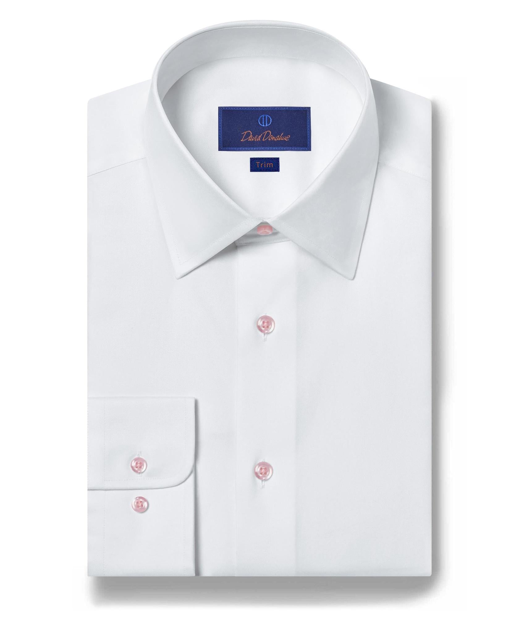 White Super Fine Twill Dress Shirt Pink Button