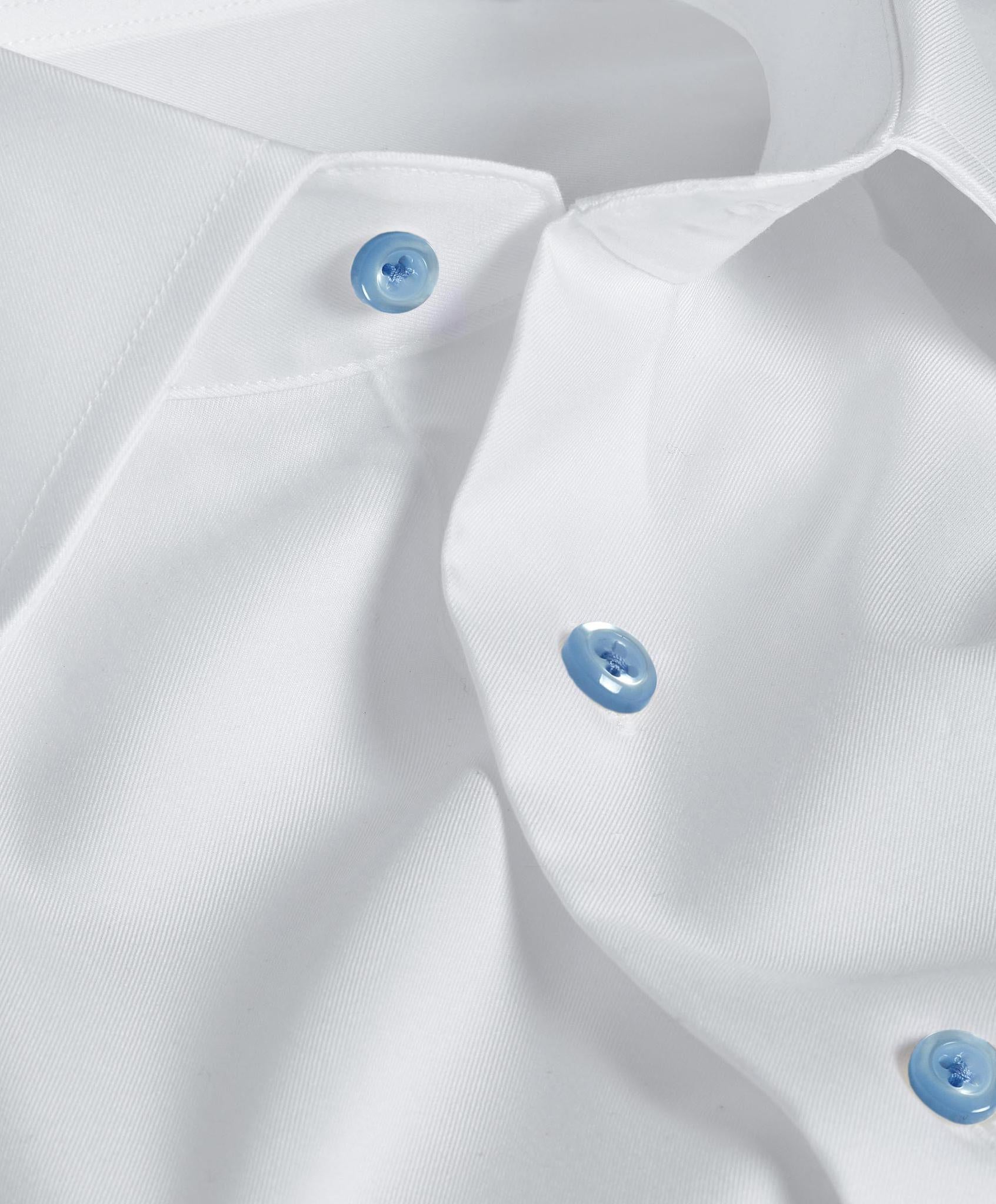 White Super Fine Twill Dress Shirt Sky Button