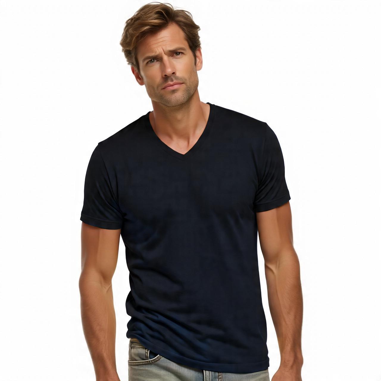Black Pima V-Neck SS