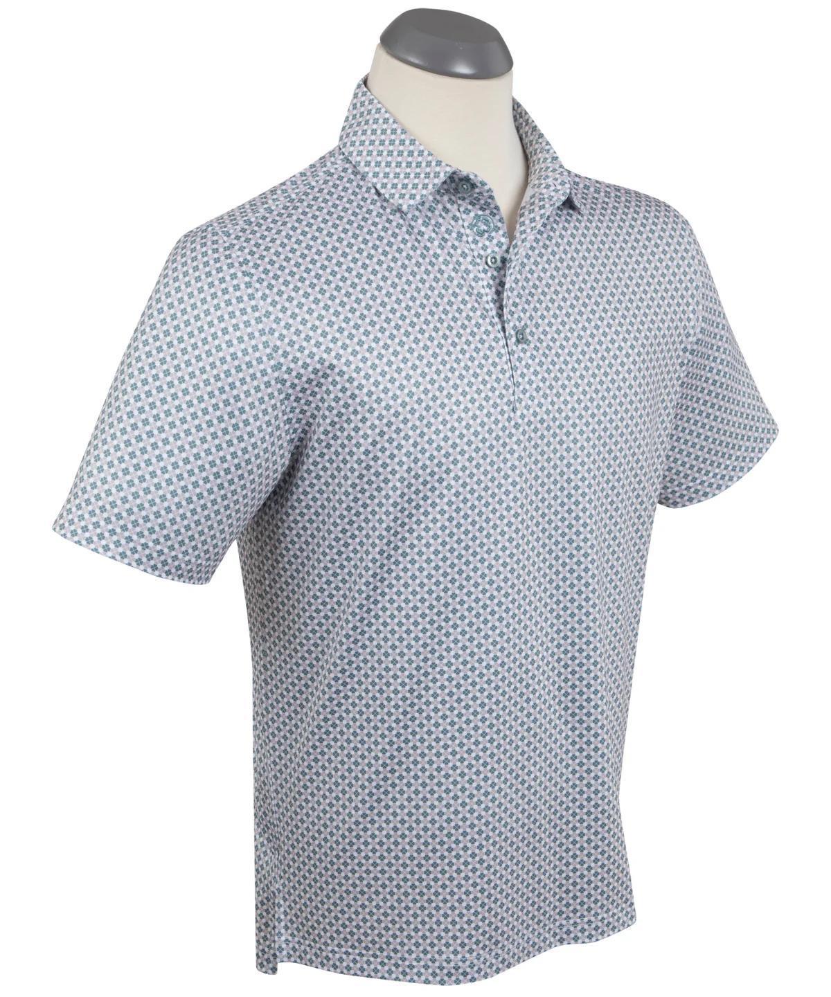 Performance Clover Gingham Print Polo Stormy Sea