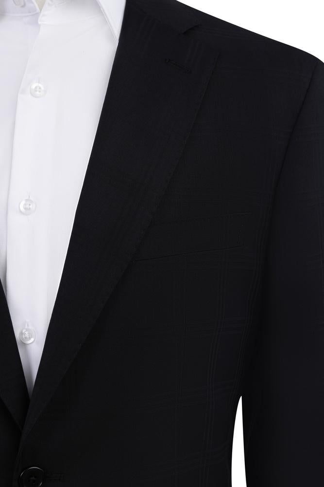 Italian Black Plaid Suit Cloth by Zegna