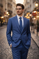 New Blue Plaid Suit Modern Fit Super 130's