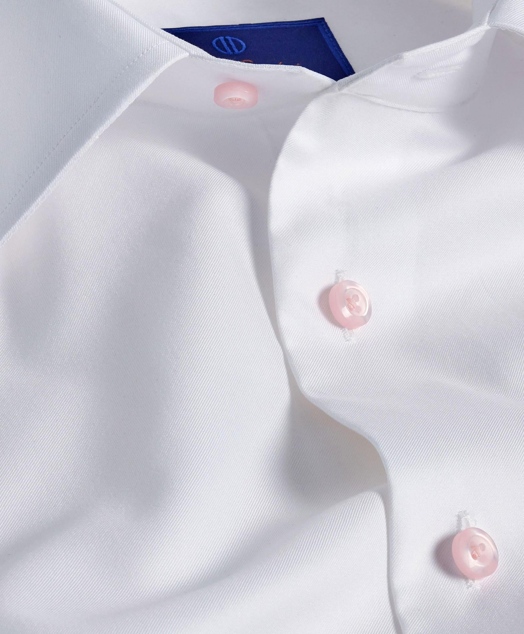 White Super Fine Twill Dress Shirt Pink Button