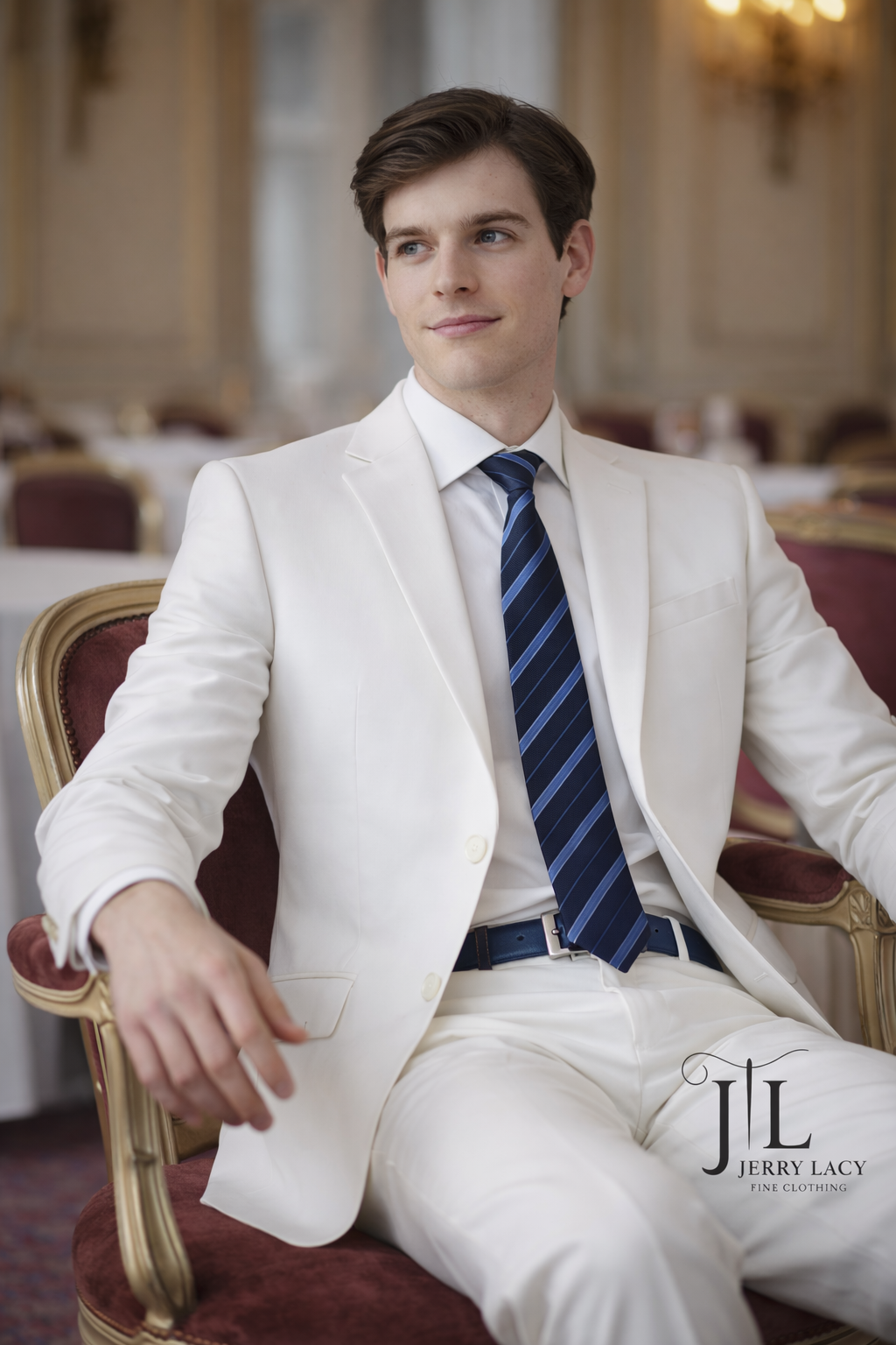 JL White Linen Suit Slim Fit