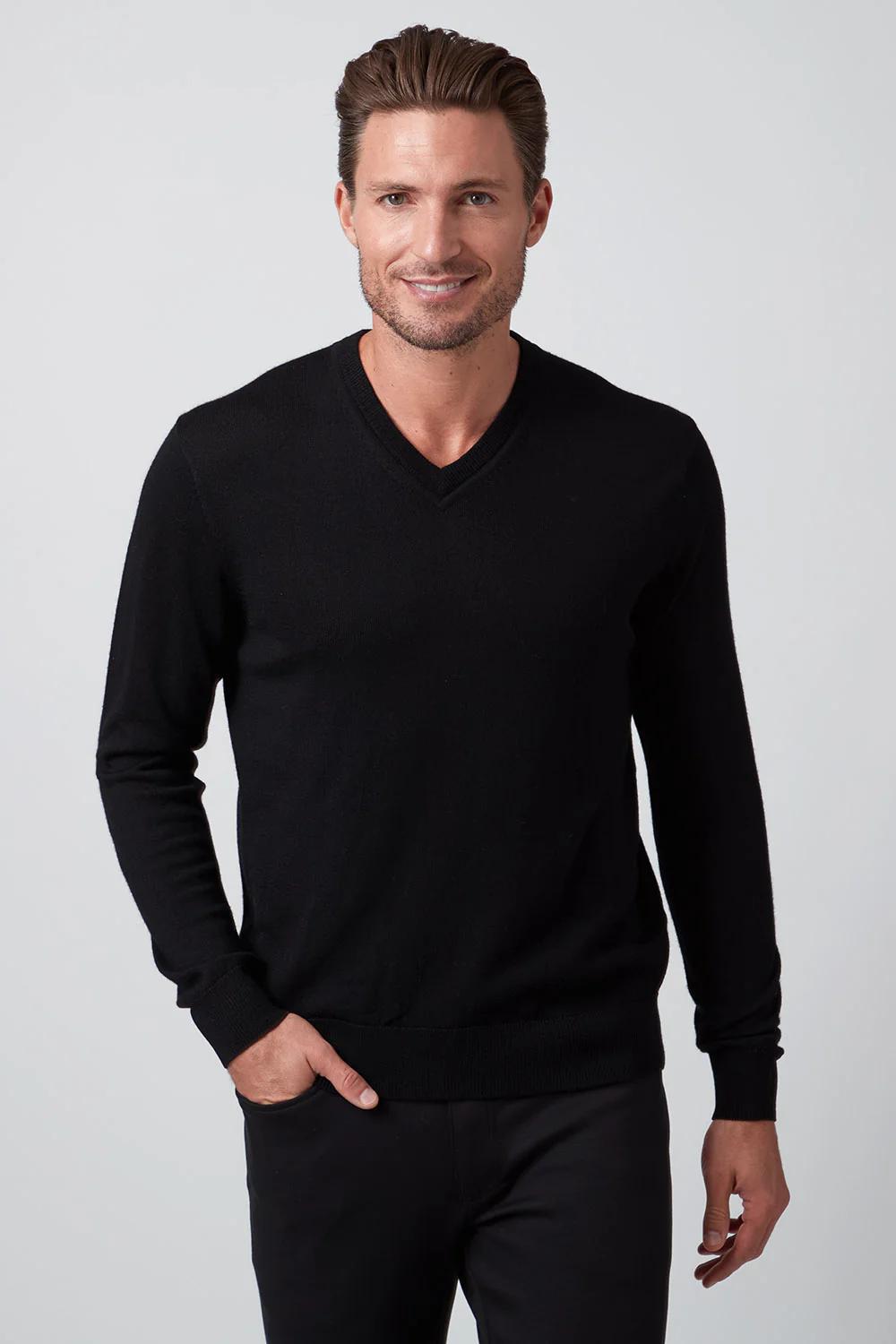 Extrafine Merino V Neck Black
