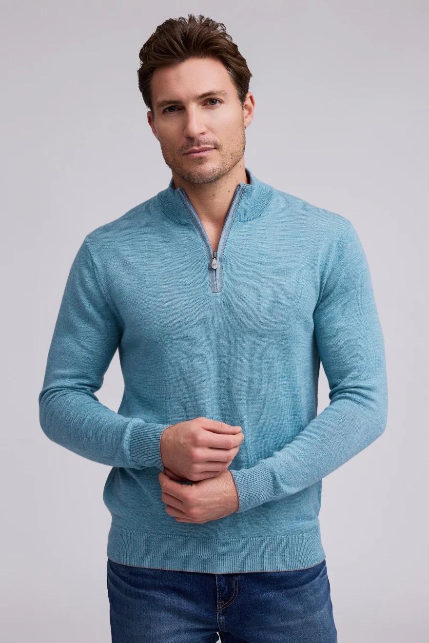 Extra Fine Merino Sweater Q Zip Seaglass