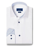 White Contrast Herringbone Solid Dress Shirt