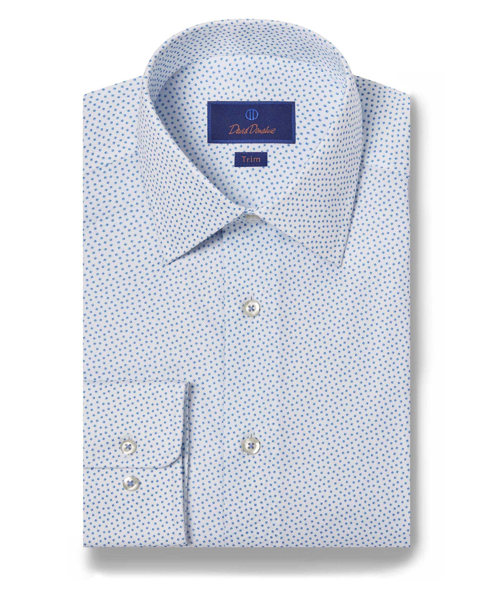 White & Blue Tossed Box Print Dress Shirt