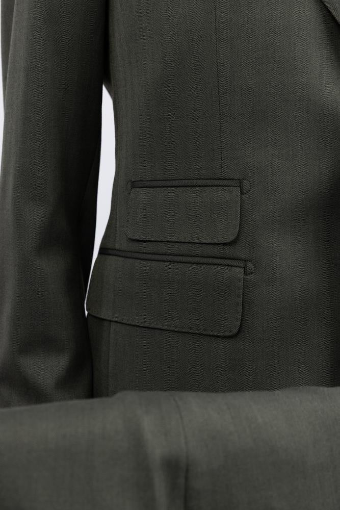 Olive Herringbone Modern Fit Suit Notch Lapel