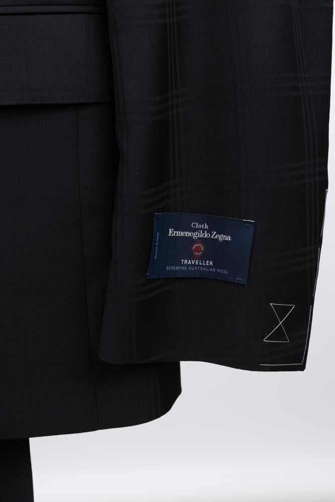 Italian Black Plaid Suit Cloth by Zegna
