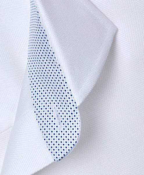 White Contrast Herringbone Solid Dress Shirt