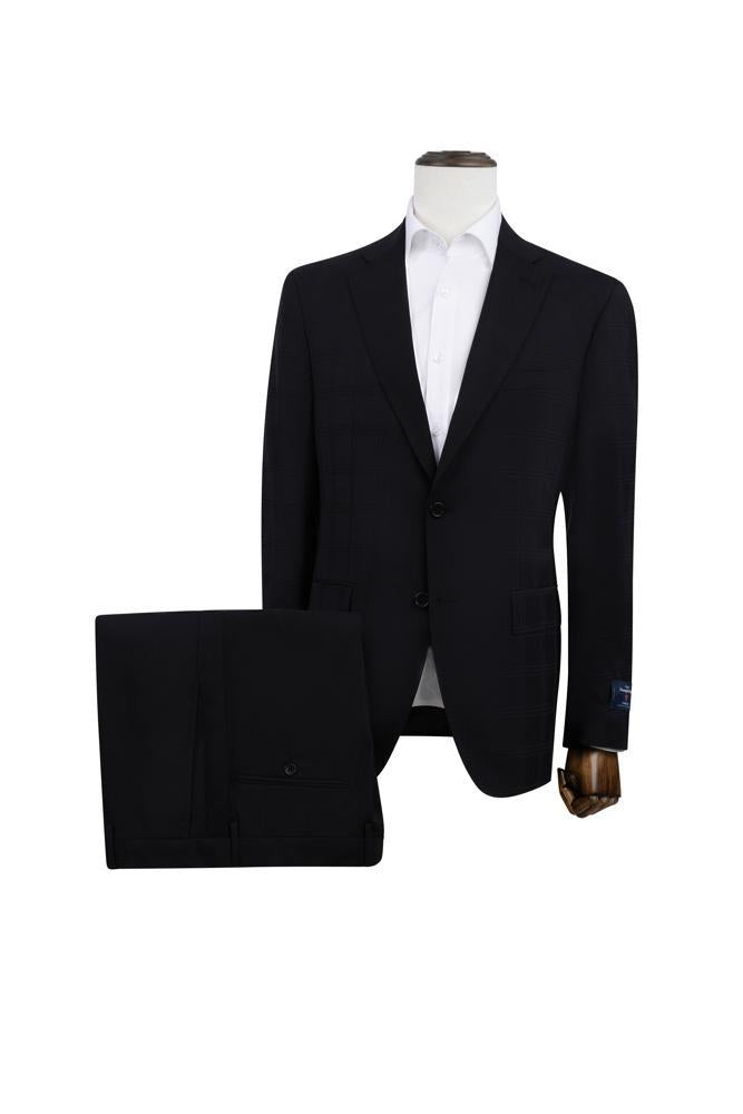 Italian Black Plaid Suit Cloth by Zegna