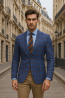 Sport Jacket Light Blue/ Tobacco Windowpane Slim