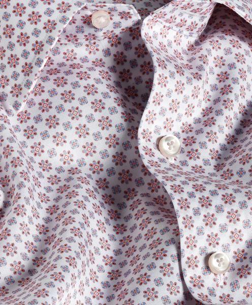 White & Coral Neat Print Sport Shirt