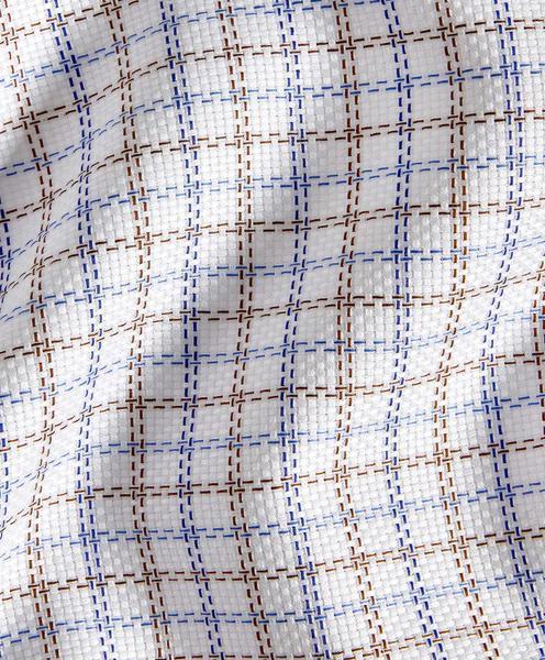 Blue & Brown Textured Check Dress Shirt