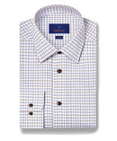 Blue & Brown Textured Check Dress Shirt