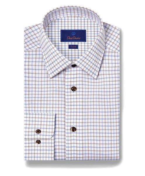 Blue & Brown Textured Check Dress Shirt