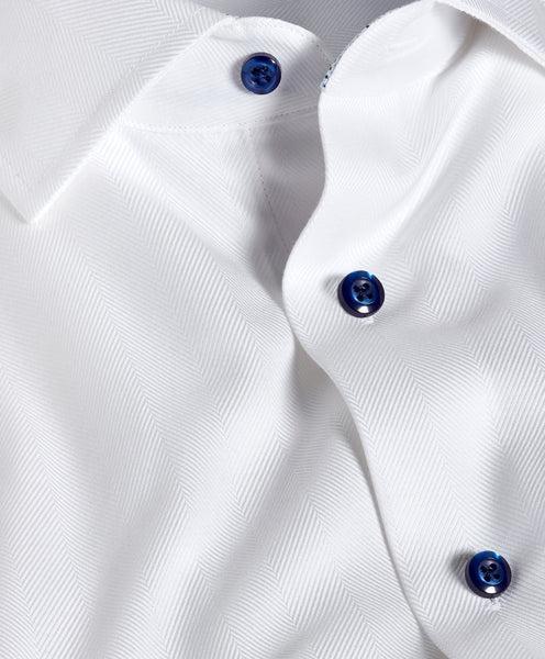 White Contrast Herringbone Solid Dress Shirt