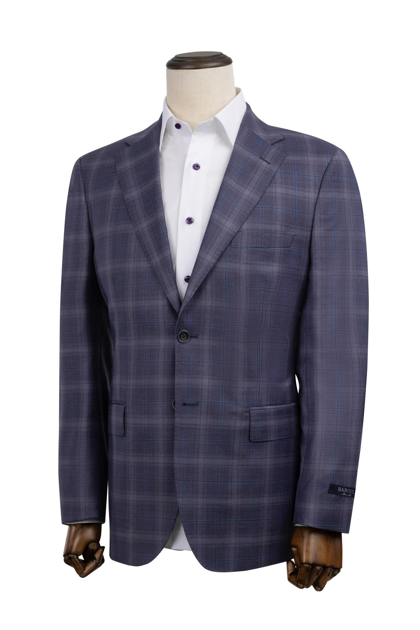 Blue purple windowpane Sport Coat Modern Fit Super 130's