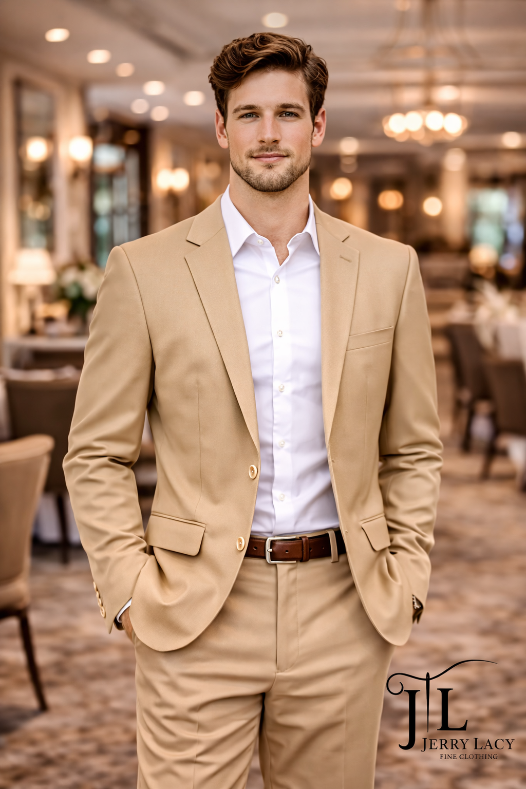 JL Tan Suit Notch Slim Fit Super 140's