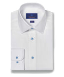 White Textured Dobby Dress Shirt Sky Button