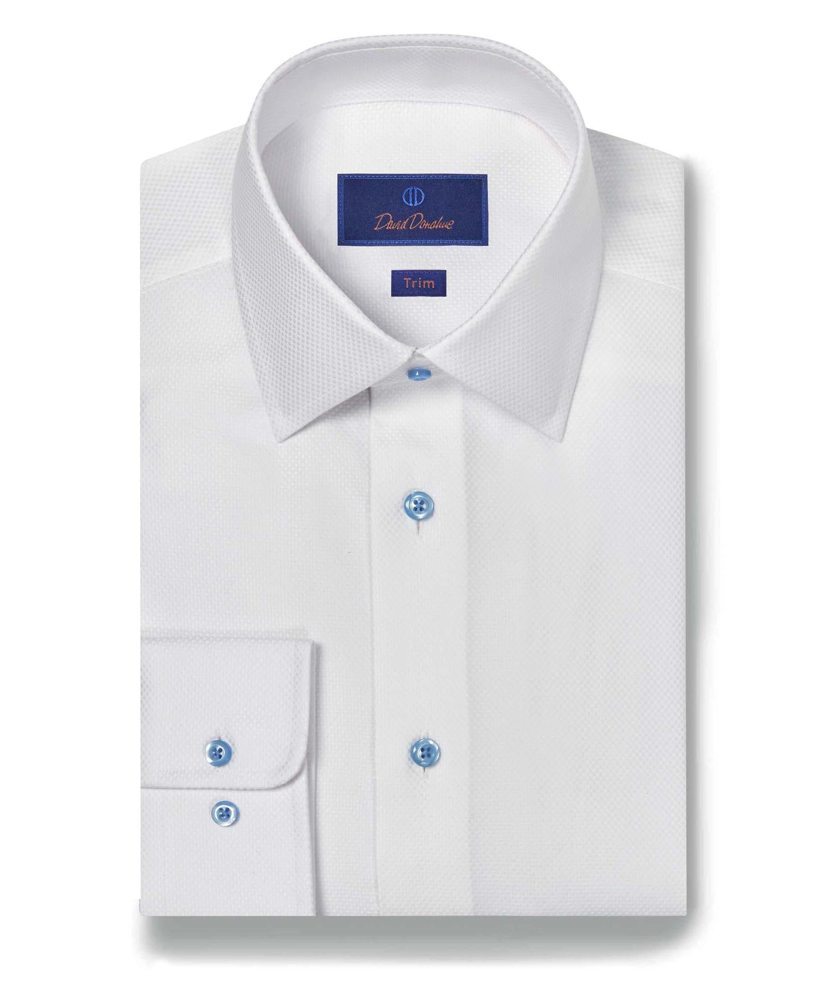 White Textured Dobby Dress Shirt Sky Button