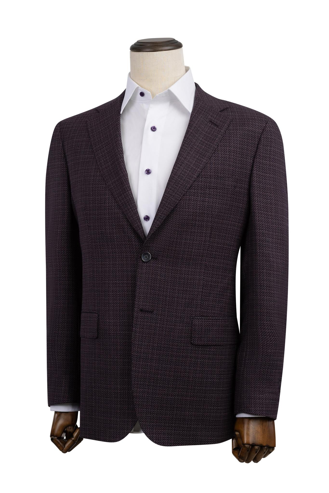 Burgundy Textured Sport Coat Slim Fit Super 130's