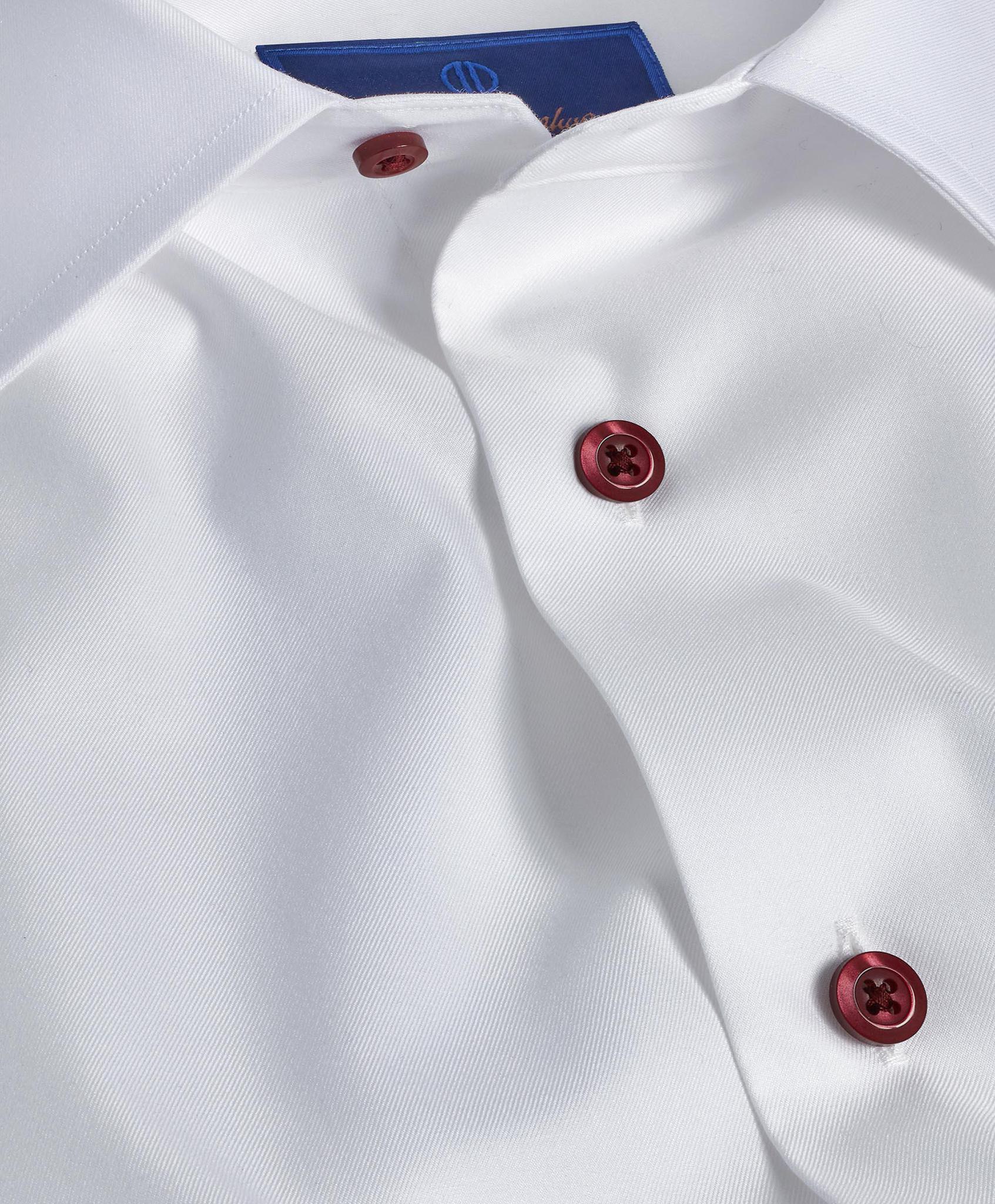 White Super Fine Twill Dress Shirt Burgundy Button