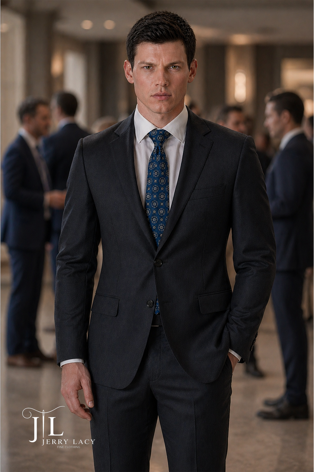 JL Charcoal Suit Notch Slim Fit Super 140's